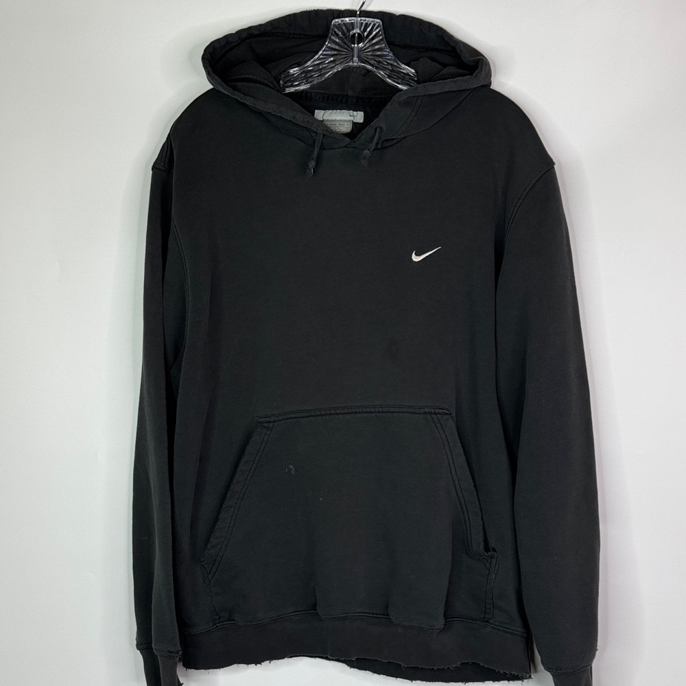 Vintage Black Nike Side Swoosh Pullover Hooded Sweatshirt Size Large Grunge 90s